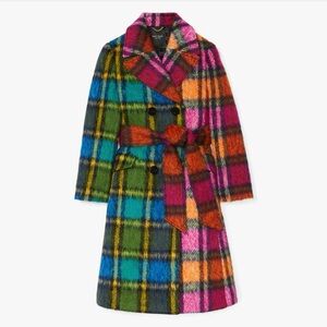 Kate Spade Vibrant Multicolor Grand Plaid Wool Coat